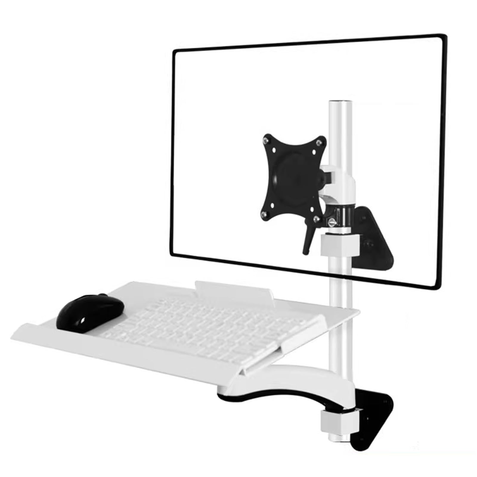 SICWEDIM Single Monitor Stand Wall Mount, Sit-Stand Converter Workstation, with Keyboard Tray, Height and Angle Adjustable, for 15-32 Inch Screens, Max Load 8kg (White 60cm)
