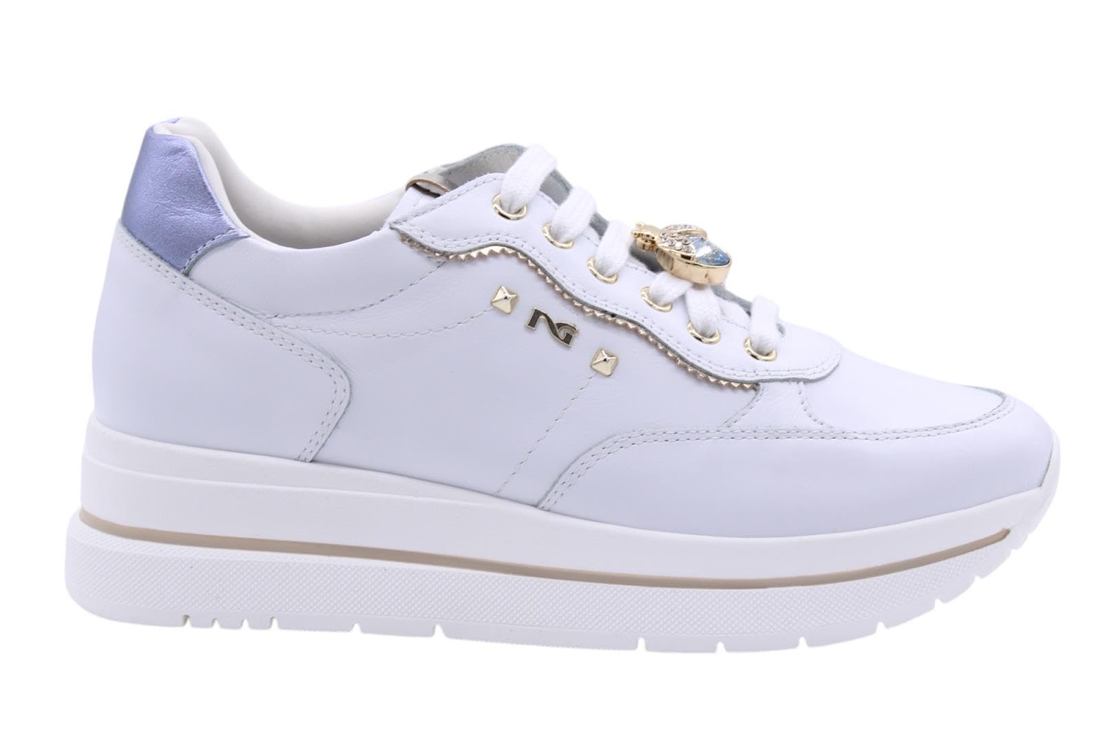 Nero Giardini E512907D Skipper Brill Bianco Sneakers Moda per Donna in Pelle con Zeppa Media (Taglia 40)