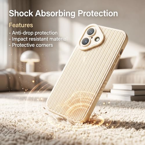 Image of amazon basics Luxury 3D Knitted Texture Soft Silicone Back Cover for iPhone 17 | Slim Fit Shockproof Case with Camera Protection & Non-Slip Grip - Cream