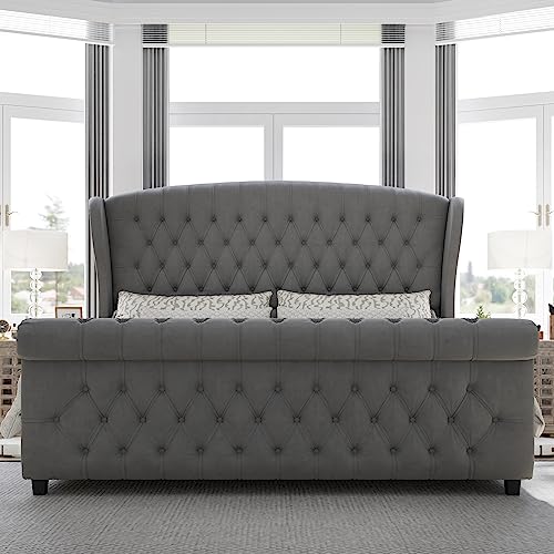 Luxury Velvet Queen Bed Frame - Button-Tufted, No Box Spring - Image 3