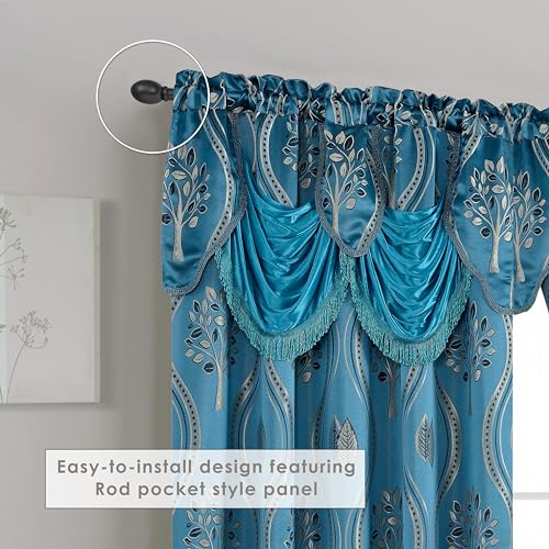 Image of Elegant Comfort Luxurious Beautiful Curtain Panel Set with Attached Valance and Backing 54 inch X 84 inch (Set of 2), Navy Blue