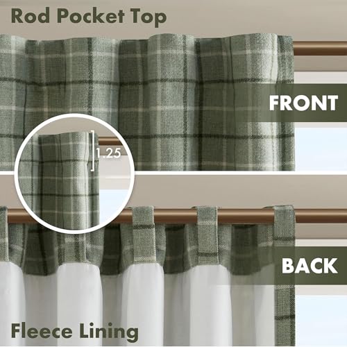 Image of Madison Park Anaheim Cabin Plaid Curtain Window, Thermal Insulated Fleece Lining, Living Room Decor Room Darkening Drape for Bedroom,50 inch Wx95 L, Rod Pocket&Back Tab,Green (Pack of 4)