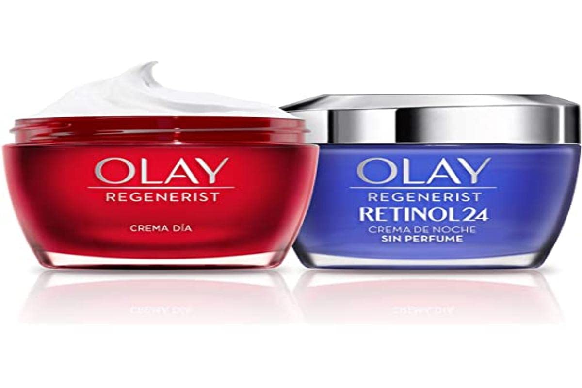 Olay Regenerist Crema Facial De Día y Olay Retinol 24 Crema Hidratante De Noche Con Retinol, Pack x 2 Uds, 24H De Hidratación, 100 ml