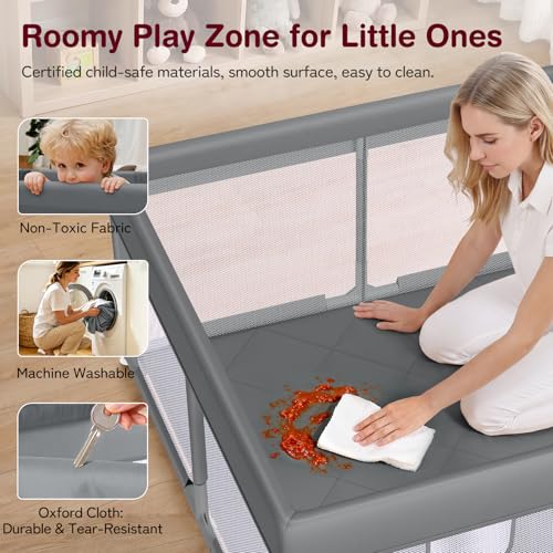 Baby Playpen with Play Mat 47x47 - Small Playpen for Babies & Toddlers, Activity Center, Indoor Outdoor, Grey — view 3