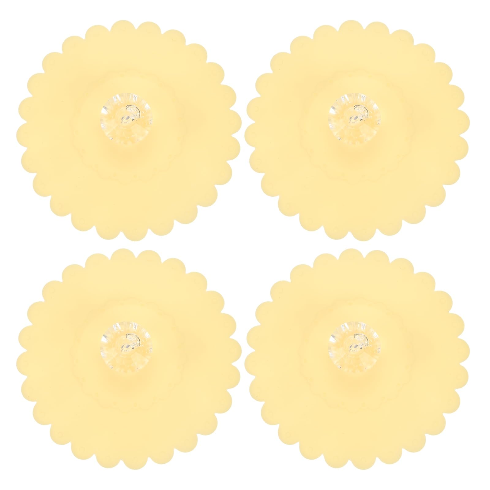 sourcing map 4Pcs Silicone Cup Covers, Silicone Cup Lids with Acrylic Clear Diamond Knob Reusable Mug Lids Anti-dust Airtight Seal for Tea Coffee Glass Mug, Cantaloupe Yellow
