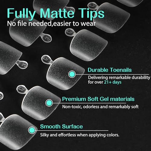 Image of UNA GELLA Toe Nail Tips 504Pcs Short Square False Soft Gel Full Cover Fake Toe Nails Matte Toe Nails 12 Sizes Pre-shape Fake Toenails Gel Toe Nail Tips For Nail Extension Home DIY Nail Salon