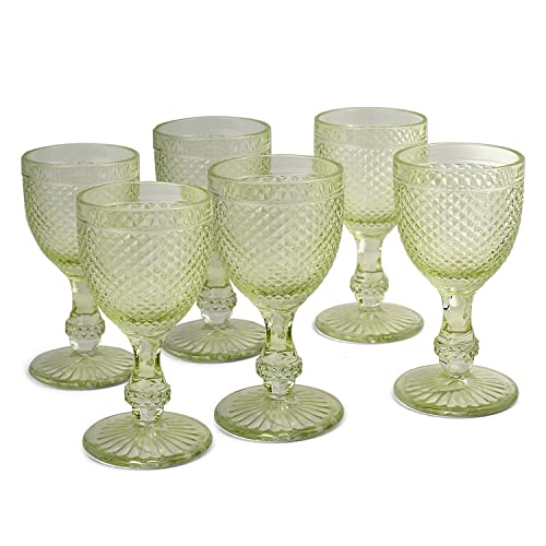 Image of Pure Home and Living Set of 6 Green Dotted Wine Glasses