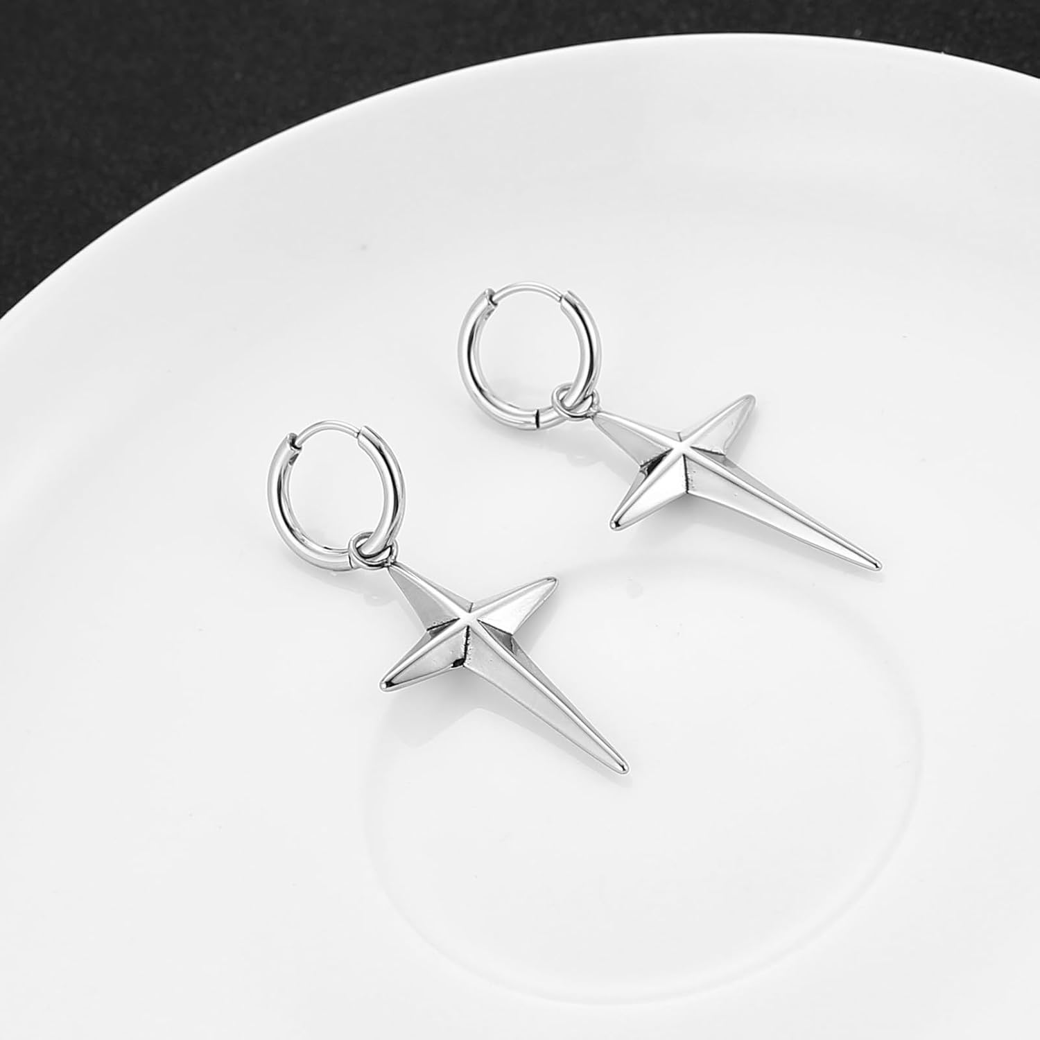 HZMAN Cross Star Hoop Earrings for Men Women Stainless Steel Hypoallergenic Lightweight Personalized Drop Dangle Earrings