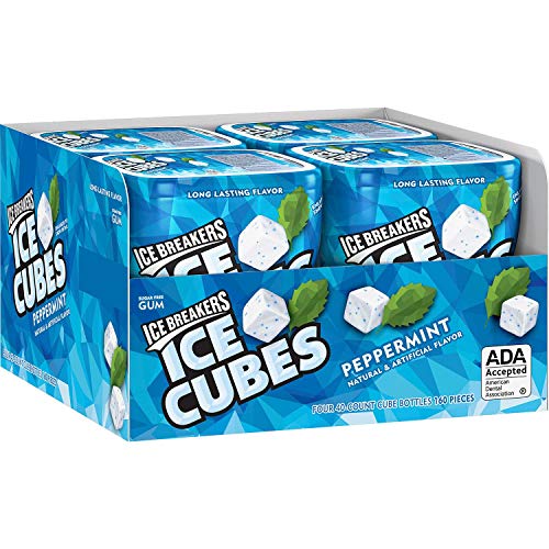 Ice Breakers Sugar Free Gum Ice Cubes - Natural & Artificial Long Lasting Peppermint Flavor Gum - 40-Count Cube Bottles 160 Pieces