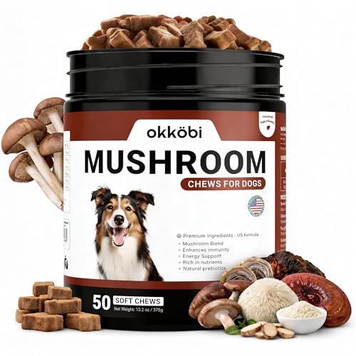 Premium Mushroom Chews for Dogs - 5-in-1 Turkey Tail Lions Mane Chaga Reishi & Shiitake - Immune Support & Cognitive Health Mushroom Supplement for Dogs - For Heart Liver & Brain Function