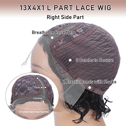 Wiger Short Lace Front Wigs Human Hair For Women Short Curly Bob Wig Black Wavy Lace Wig Black Pixie Cut Wig Brazilian Virgin Human Hair Curly Wigs 180% Density Side Part #TOP7