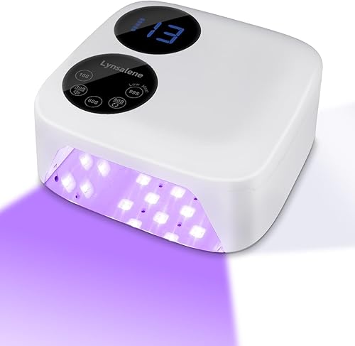Lynsalene 80W Cordless Nail Lamp with Magnetic Detachable Base, Dual-Screen Display & Gel Nail Light, Professional UV/LED Light for Gel Nails Fast Curing All Gel Polishes(White)