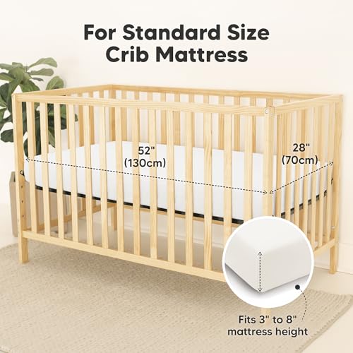 Image of 2-Pack Waterproof Baby Crib Sheets for Boys, Girls, 52x28 (Soft White) | Viscose Derived from Bamboo Toddler Bed Sheet Neutral, Fitted Crib Mattress Protector Cover for Baby Bedding, Soft & Gentle