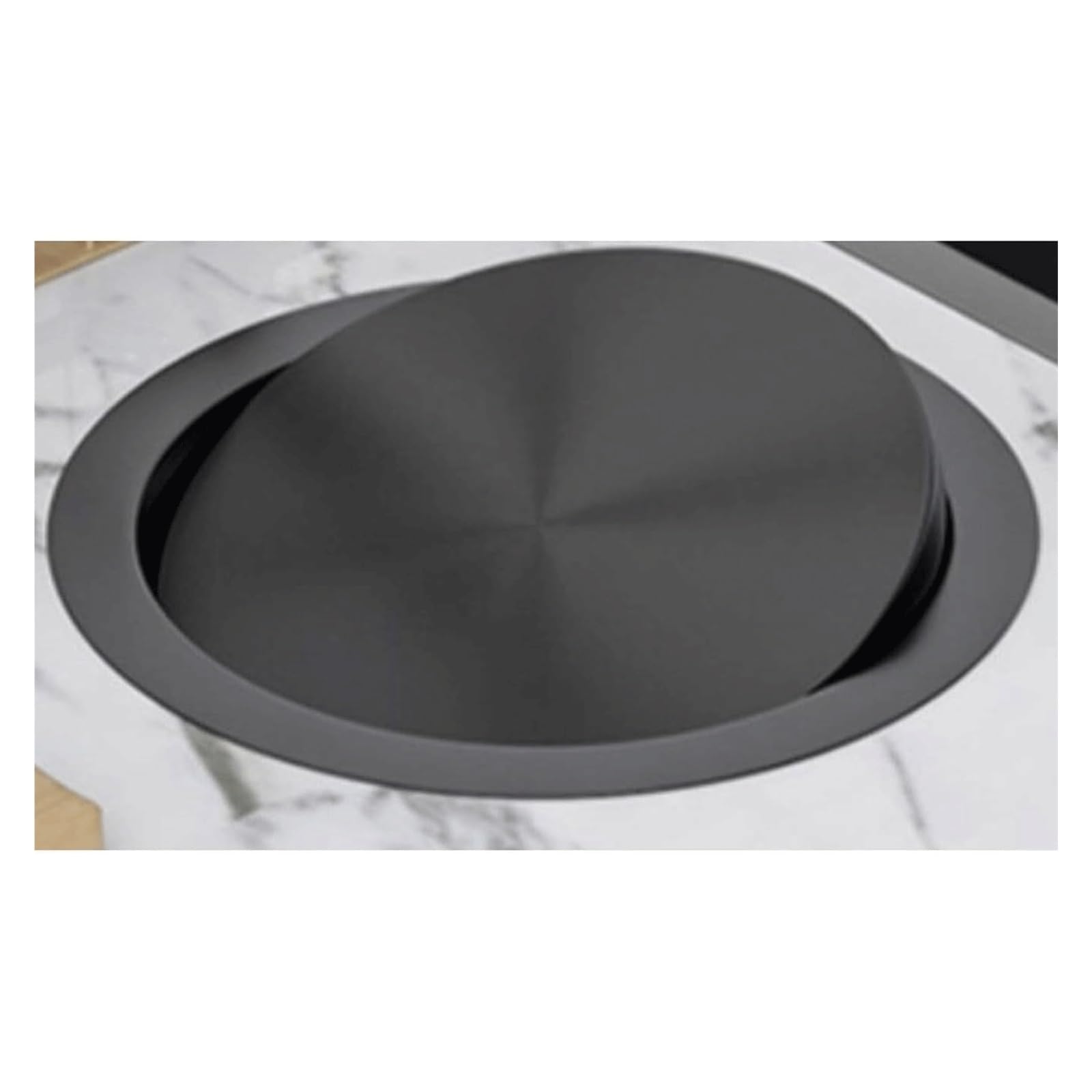 DFGHNBVC Countertop Trash Can Lid Stainless Steel Waste Chute Lid Built-In Trash Grommet Swing Can Round Balance Flap Cover Drop-In Trash Chute,Nero