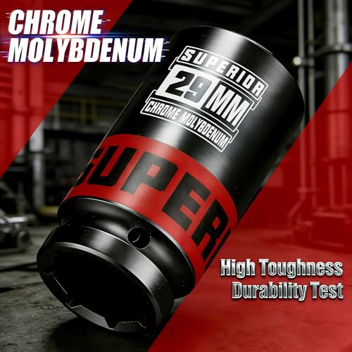 Image of 1 /2 inch Drive Impact Socket, 29 mm Deep Socket, Metric, 6 Point, CR-MO, for Automotive Maintaince Truck Tires Jumbo Fasteners