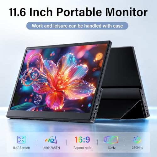 Image of 11.6 Inch Small Portable Monitor, HDMI Display Dual USB-C External Monitor for Laptop, Plug&Play Ultra Slim Travel Display PC Phone Xbox PS5