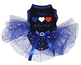 Petitebella Puppy Clothes Dog Dress Happy July 14th Black Top Stars Blue Tutu (Small)