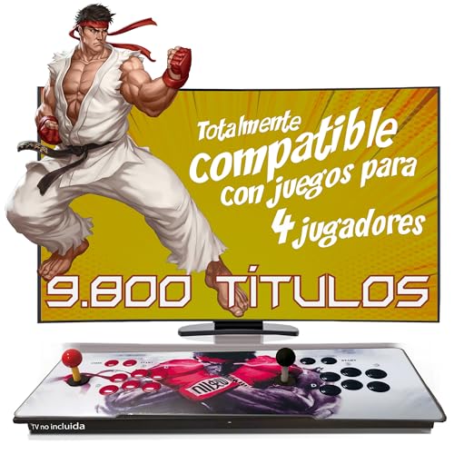 Maquina Arcade con 9.800 Titulos Arcade los más recordados, Incluye 2 joysticks y 6 Botones de Juego Arcade por Cada Jugador, Conexión HDMI / VGA, Posibilidad de hasta 4 Jugadores (Fighter 9800)