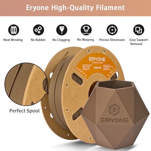 Image of ERYONE Matte PLA Filament for 3D Printer, Filament 1.75mm + /- 0.03mm, 1kg (2.2LBS) /Spool, Chocolate
