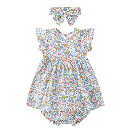 Image of pureborn Baby Toddler Girl Dress with Bloomer Short and Long Sleeve Playwear Dress with Diaper Cover