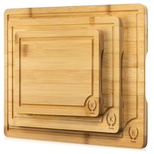 Set de Tablas de Cortar de Bambú - Con 3 Tablas Rectangulares con Surcos Profundos para Jugos y Mangos - Fácil de Limpiar para Cocina miniatura 1