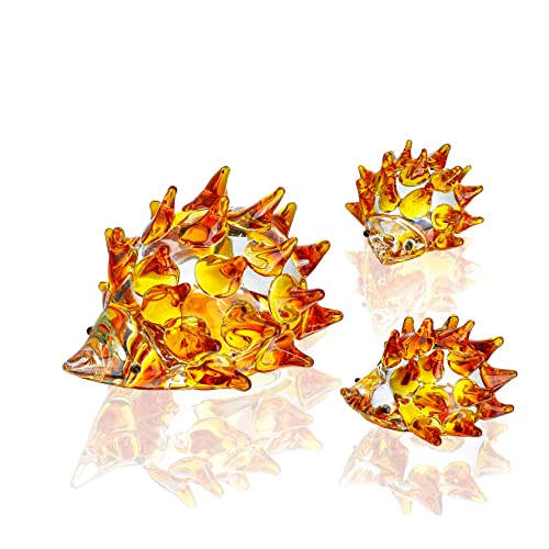 H&D Hyaline&Dora Figuras de Erizo de Vidrio Soplado a Mano, Arte de Vidrio, Animales Coleccionables, Decoración del Hogar, Paquete de 3