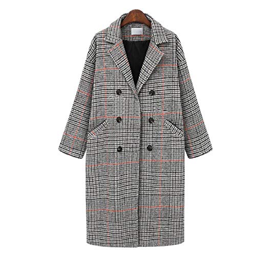 Invierno Otoño Elegante Mujer Oficina Coreana Señora Abrigo a Cuadros Largo Suelto Mezclas de Lana cálida Abrigo Casual