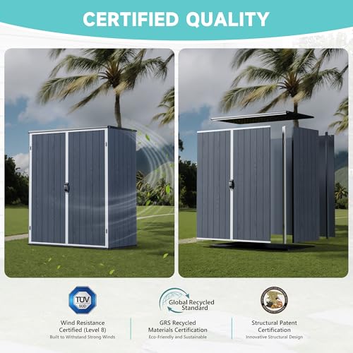 Image of Greesum 5x3FT Plastic Outdoor Storage Shed with Floor, Dark Gray