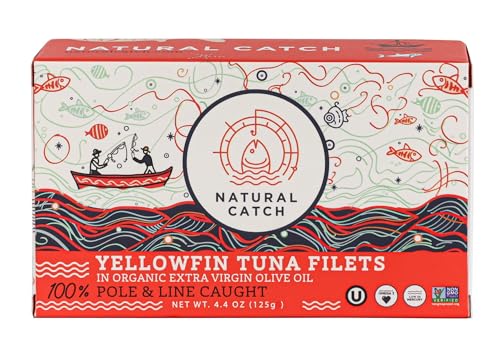 Natural Catch Yellowfin Tuna Filets In Organic Extra Virgin Olive Oil, 100% Pole & Line Caught, Kosher, Non-GMO, 4.4 Ounce (Pack of 12)