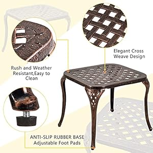 Square side table cast aluminum patio end table antique copper 1 pc  urban country home decor