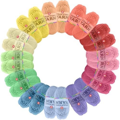 Image of Hygloss Pastel Acrylic Yarn for Crocheting & Hand Knitting - Set of 24
