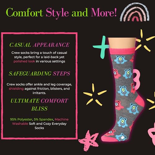 Image of Tipi Toe Women's Fun Patterned Dress Socks, 12-Pack Lightweight Colorful Crew Socks, Casual Novelty Assorted Designs