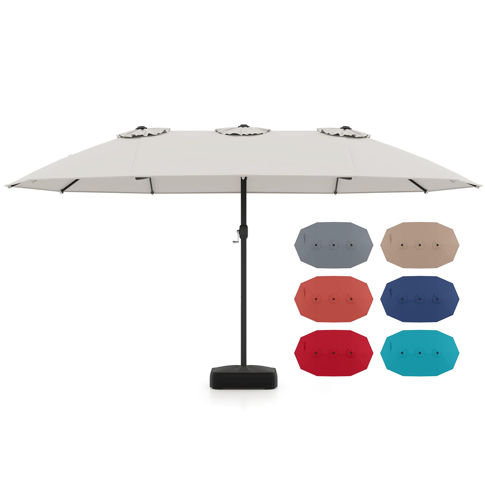 GOPLUS Sombrilla de Jardín con Base, Parasol Doble Plegable 4,6x2,8M con Techo de Protección Solar, 12 Varillas y Sistema de Manivela, Sombrilla Terraza Exterior Impermeable (Beige)