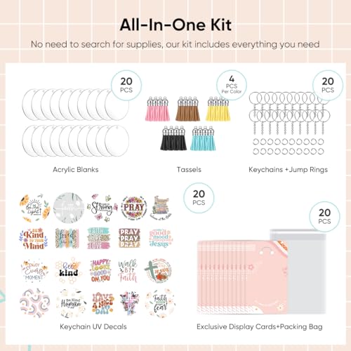 Image of YOPPIX 140 PCS Acrylic Keychain Blank Set, Faith Double-Sided UV DTF Stickers Acrylic Keychain Making Kits for Vinyl DIY Craft Project