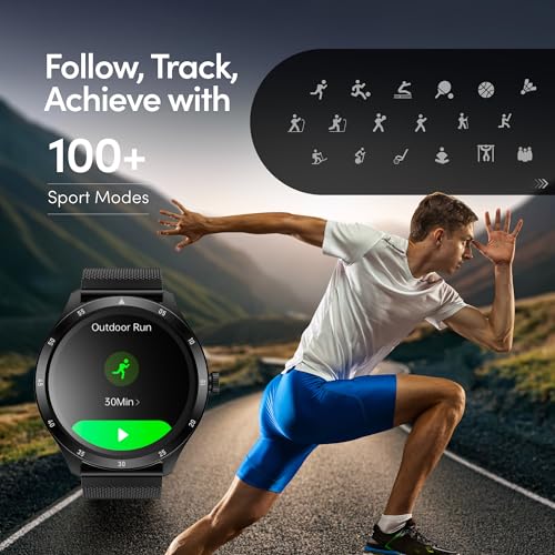 Image of Fastrack Jupiter R2 Smart Watch for Man & Smart Watch for Women with 1.38 inch Display, BT Calling, Functional Crown, 100+ Sports Modes, Health Suite, SOS, IP68, 5 Days Battery (Black Mesh)