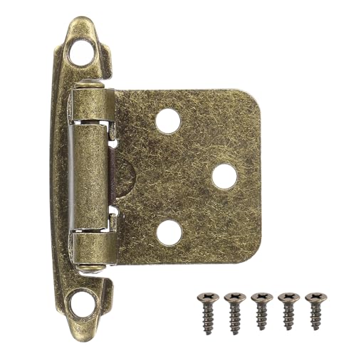 QUARKZMAN Bisagras de Armario con Solapamiento de 1/2', 50 Piezas de Bisagras de Puerta de Armario Montadas Enrasadas con Cierre Automático con Tope de Puerta Cocina, Baño, Bronce