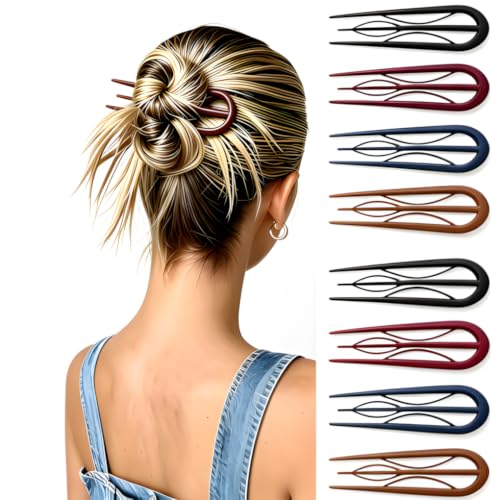 U-Shaped Hair Forks for Women, 8 Pcs, Resin Tortoise Shell, Anti-Slip Teeth, Strong Hold, 4 Assorted Colors, Elegant Updos & Buns (8-Piece Set 2 (4 Colors)) image 5
