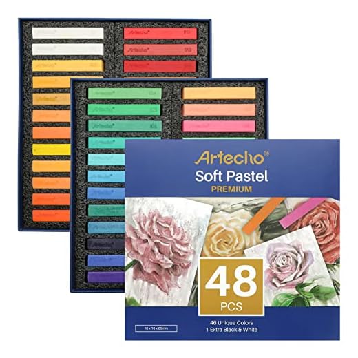 Artecho Tiza Pastel 48 Piezas, Soft Pastel 46 Colores, Incluidos 4 Colores Fluorescentes, Blanco y Negro Extra Gratis, Ideal para Principiantes y Artistas.