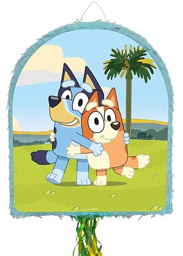 Party City Pull String Paper Pinata, Bluey & Bingo - 17.5in Wide x 3in Deep x 21.75in Tall - Cardstock & Tissue Paper Pinata Party Supplies - Birthday Party Game Decorations for Boys & Girls