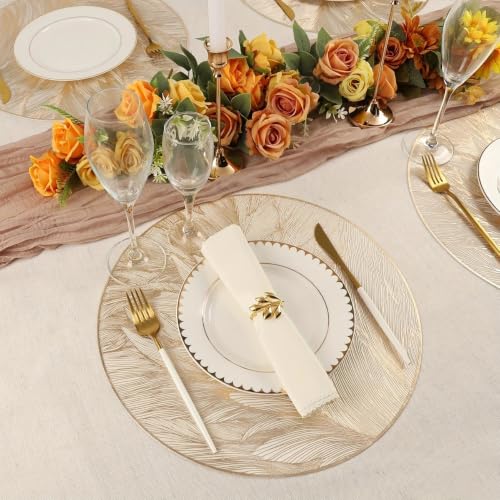 Image of Dakshya Industries Dining Table Mats Round PVC Set | 6 Waterproof Placemats (38 x 38 cm) + 1 Table Runner (91 x 33 cm) | Heat Resistant, Kitchen Decor (Elvoria)