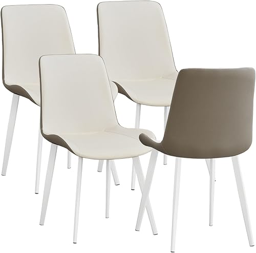 Miniatura 9 de Juego de 4 sillas de comedor modernas de mediados de siglo con piel sintética de primera calidad (juego de 4, color blanco)