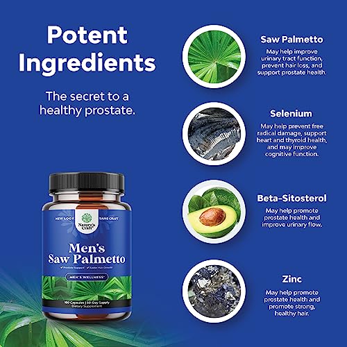 Natures Craft Saw Palmetto For Men With Beta Sitosterol - Saw Palmetto Extract Prostate Health Supplement For Men For Bladder Control And Prostate Support - Thickening Hair Supplement For Men #TOP4
