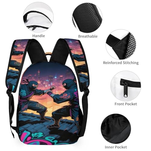 Ninja Duel Printed Backpack With Lunch Pack Storage Box Case 3pcs Lightweight Travel Backpack3