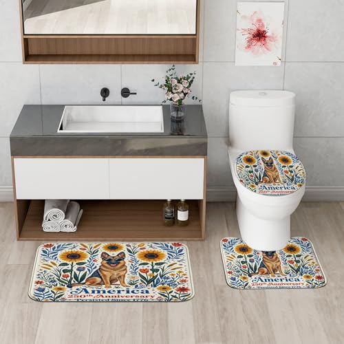 Accessoires de salle de bain avec tapis de bain en U et rideau douche 183x183