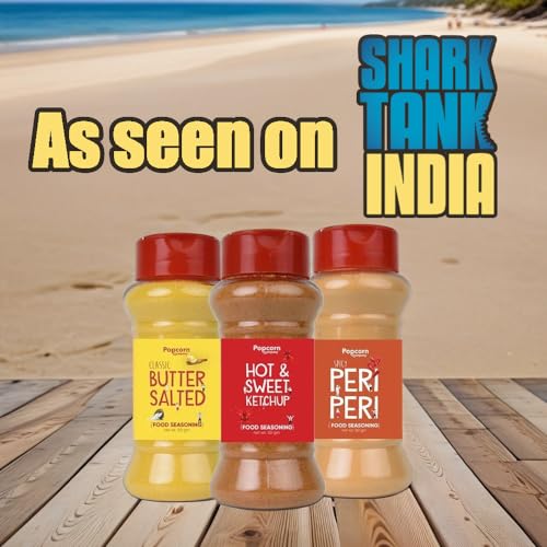 Image of Classic Butter Salted, Hot & Sweet & Peri Peri Instant Seasoning Mix Combo Pack of 3 - Unique Blend of Spices and Herbs for carbs - 200gm By Popcorn & Company