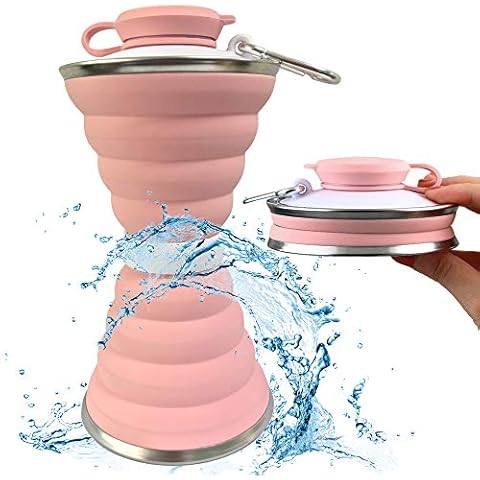 Collapsible Water Bottle, Camping Cup With Carabiner, Reuseable Silicone Foldable Leak Proof Portable Sports Travel Water Bottles For Outdoor, Travel Gym Hiking, BPA Free, Cycling Cups with Carabiner Cover