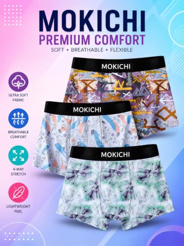 Image of Men's Printed Boxer Briefs | Comfortable Trunk-Style Innerwear with Elastic Waistband | Multicolor Pack of 3