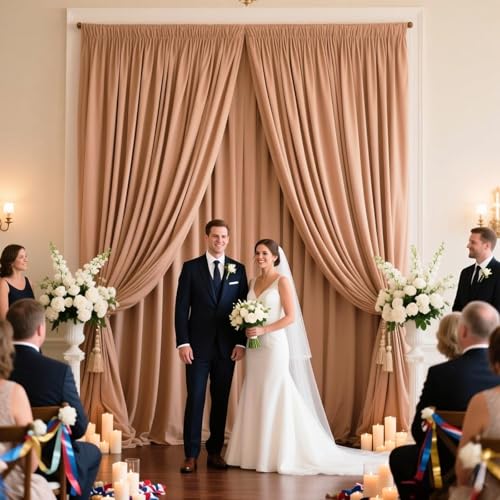 Image of 2 Panels Khaki Backdrop Curtain, 10 x 10 Feet Polyester Background Curtains for Parties, Weddings, Baby Showers, Halloween, Christmas, Birthday Party Photoshoot Backdrop Curtains Decorations