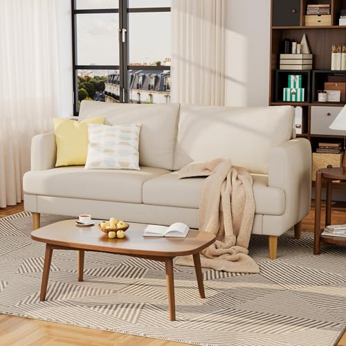 Image of 70 inch Modern Loveseat Sofa with USB Type-C Ports, Linen Fabric 2-Seater Deep Seat Couch, Cozy Small Couch Sofa for Living Room Bedroom Office Apartment (Beige)