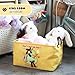 Sea Team Adorable Print & Dopamine Color Canvas Storage Basket with Drawstring, Rectangle Collapsible Laundry Hamper with PU Leather Handles for Kids Room, Shelf, Closet